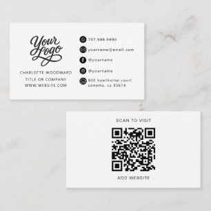 Carte De Visite Code QR de logo noir et blanc professionnel