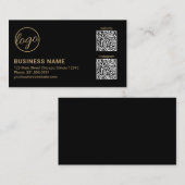 Carte De Visite Code QR de logo noir et or professionnel moderne (Devant / Derrière)