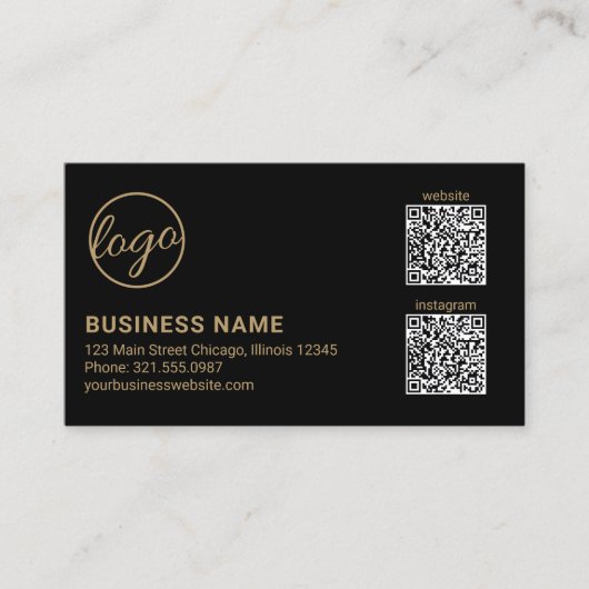 Carte De Visite Code QR de logo noir et or professionnel moderne (Devant)
