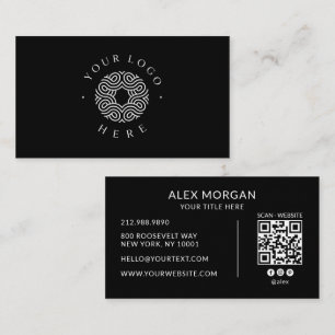 Carte De Visite Code QR de logo noir moderne