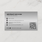 Carte De Visite Code QR de logo personnalisé moderne argent (Dos)