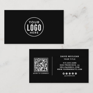 Carte De Visite Code QR de logo personnalisé rond noir pour les mé