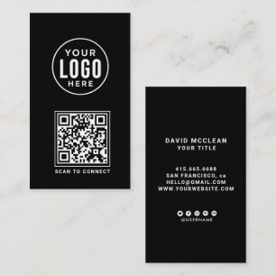 Carte De Visite Code QR de logo personnalisé rond noir pour les mé