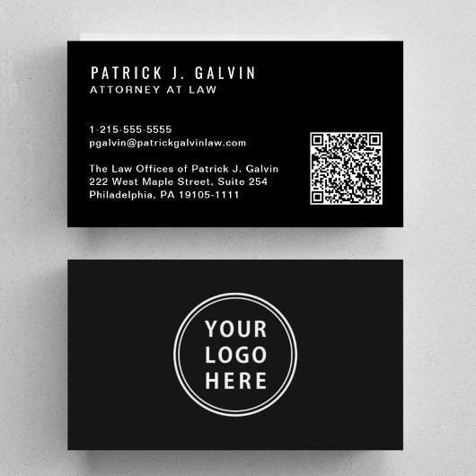 Carte De Visite Code QR de logo professionnel minimal noir