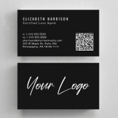 Carte De Visite Code QR de logo professionnel minimal noir