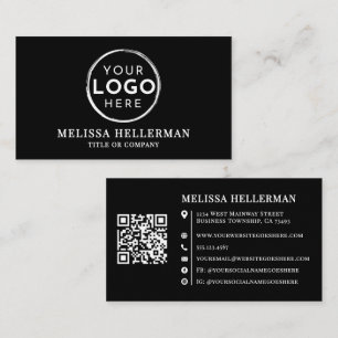 Carte De Visite Code QR de logo professionnel minimaliste noir