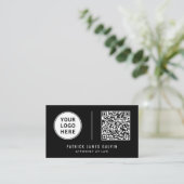 Carte De Visite Code QR de logo professionnel noir (Debout devant)