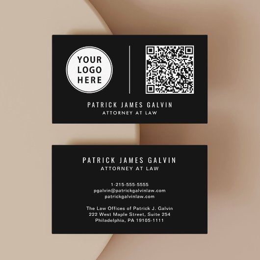 Carte De Visite Code QR de logo professionnel noir