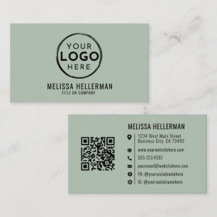 Carte De Visite Code QR de logo professionnel vert minimaliste mod