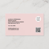 Carte De Visite Code QR de logo rose minimal blush PASTOR (Dos)