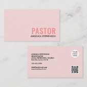 Carte De Visite Code QR de logo rose minimal blush PASTOR (Devant / Derrière)