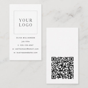Carte De Visite Code QR de logo vertical blanc minimaliste moderne