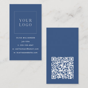 Carte De Visite Code QR de logo vertical bleu minimaliste moderne