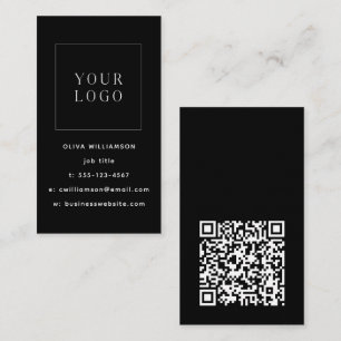 Carte De Visite Code QR de logo vertical noir minimaliste moderne