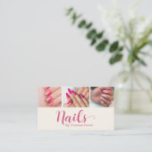 Carte De Visite Code QR de l'ongle de photo de script rose crème m (Debout devant)
