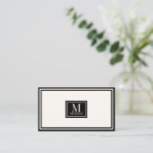 Carte De Visite Code QR de luxe avec monogramme moderne noir/ivoir (Debout devant)