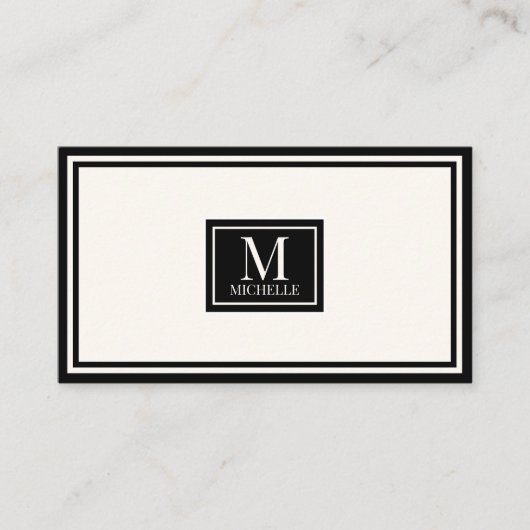 Carte De Visite Code QR de luxe avec monogramme moderne noir/ivoir (Devant)