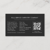 Carte De Visite Code QR de luxe Charpentier Menuiserie Noir Argent (Dos)
