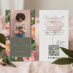 Carte De Visite Code QR de luxe de photographie artisanale florale