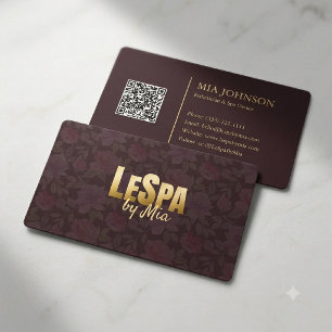 Carte De Visite Code QR de Luxe Fleur Spa Bourgogne Or