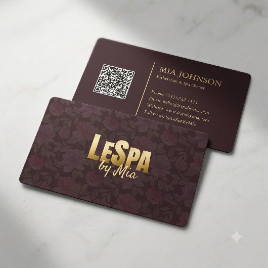 Carte De Visite Code QR de Luxe Fleur Spa Bourgogne Or