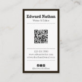 Carte De Visite Code QR de machine à écrire professionnelle rétro (Dos)