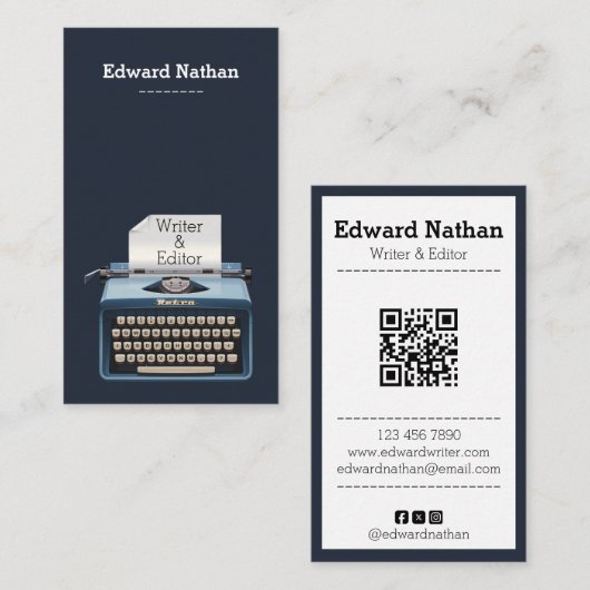 Carte De Visite Code QR de machine à écrire professionnelle rétro (Devant / Derrière)