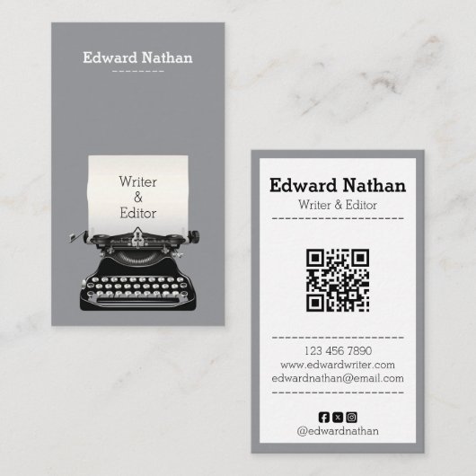 Carte De Visite Code QR de machine à écrire professionnelle rétro (Devant / Derrière)