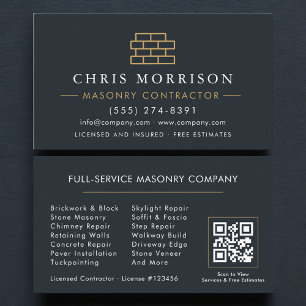 Carte De Visite Code QR de maçon professionnel en briques