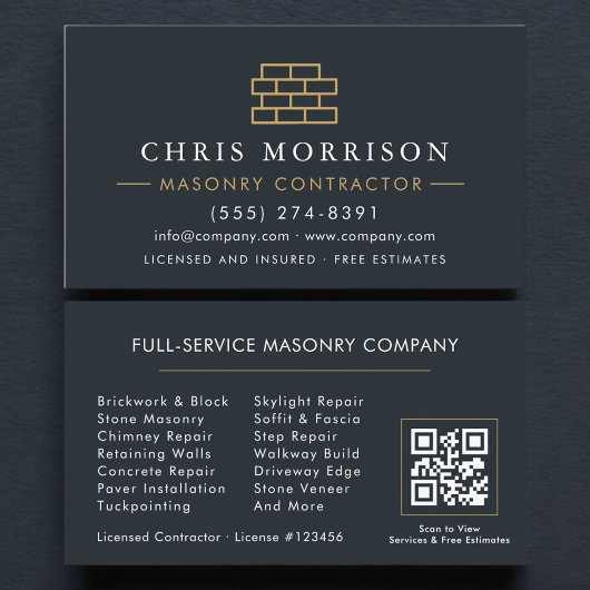 Carte De Visite Code QR de maçon professionnel en briques