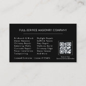 Carte De Visite Code QR de maçonnerie de briques de maçon stylé (Dos)