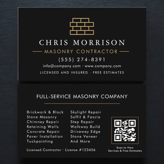 Carte De Visite Code QR de maçonnerie de pierre et de brique