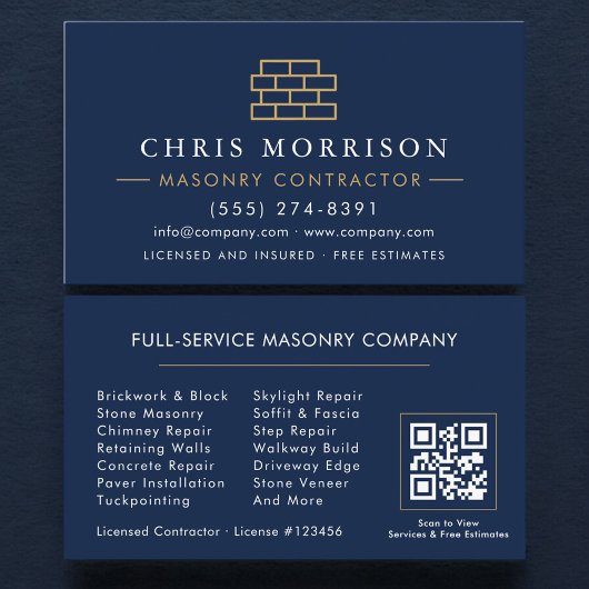 Carte De Visite Code QR de maçonnerie de pierre moderne