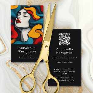 Carte De Visite Code QR de Maquillage de Cheveux Coloré Rétro d'Ar