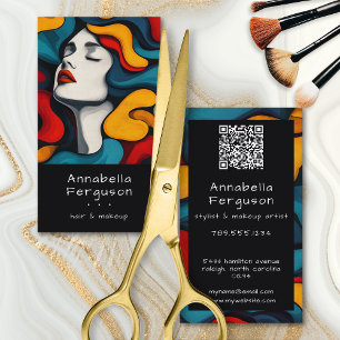 Carte De Visite Code QR de maquillage de cheveux coloré rétro d'ar