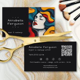 Carte De Visite Code QR de Maquillage de Cheveux Coloré Rétro d'Ar