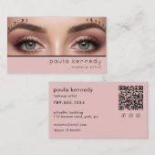 Carte De Visite Code QR de Maquillage Moderne Rose Pâle (Devant / Derrière)