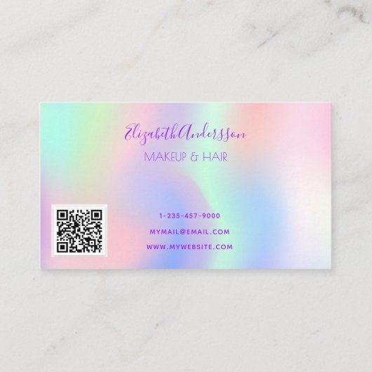 Carte De Visite Code qr de maquillage rose holographique pourpre (Dos)