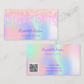Carte De Visite Code qr de maquillage rose holographique pourpre (Devant / Derrière)