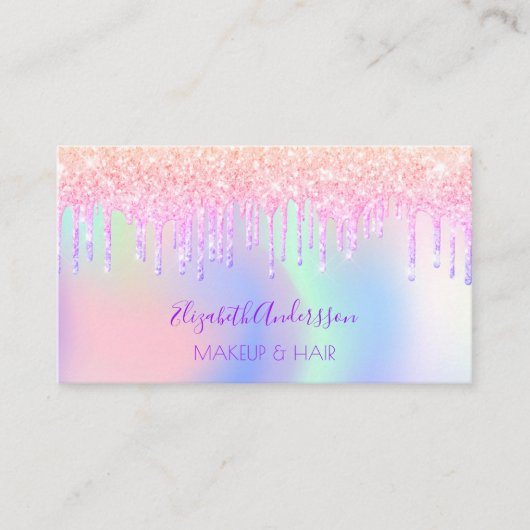 Carte De Visite Code qr de maquillage rose holographique pourpre (Devant)