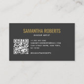 Carte De Visite Code QR de maquilleur moderne gris or (Dos)