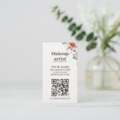 Carte De Visite Code QR de maquilleuse à l'aquarelle florale (Debout devant)