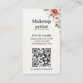 Carte De Visite Code QR de maquilleuse à l'aquarelle florale (Devant)