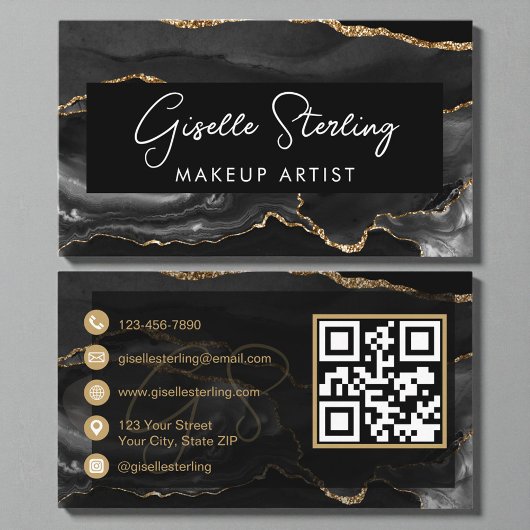 Carte De Visite Code QR de maquilleuse Black Gold 