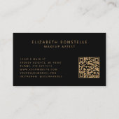 Carte De Visite Code QR de maquilleuse élégant noir or (Dos)