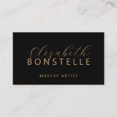 Carte De Visite Code QR de maquilleuse élégant noir or (Devant)