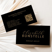 Carte De Visite Code QR de maquilleuse élégant noir or