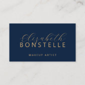 Carte De Visite Code QR de maquilleuse élégante Bleu marine Or (Devant)