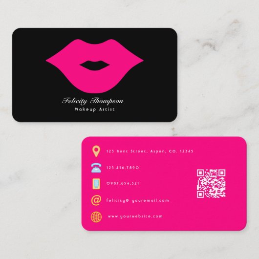 Carte De Visite Code QR de maquilleuse Glam Chic (Devant / Derrière)