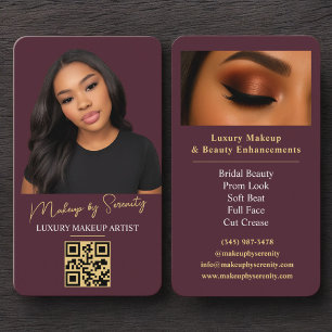 Carte De Visite Code QR de maquilleuse Luxe Bourgogne Or Beauté